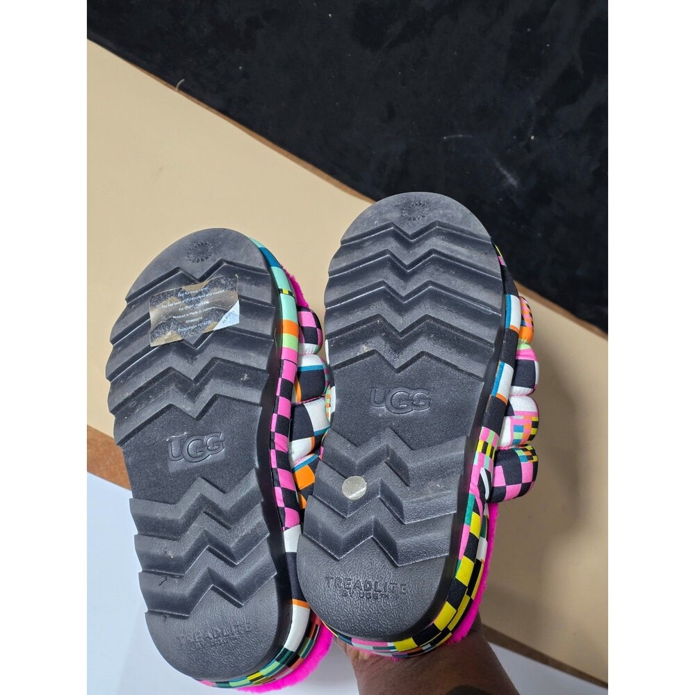 UGG Colorblock Puffy Slide Slippers Women’s Size 8 – Neon Pink Multi Color Check - Picture 8 of 8